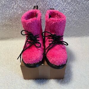 DR. Martens 1460 J Tinsel Faux Fuzzy Fur Boots Clash Pink Kids Size 2